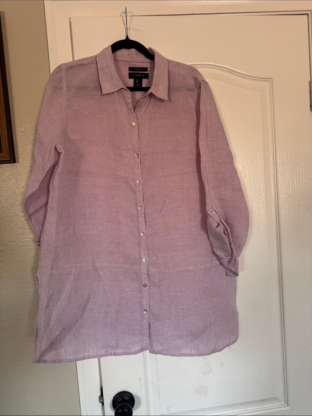 Tahari Lavender Button-Down Linen Shirt